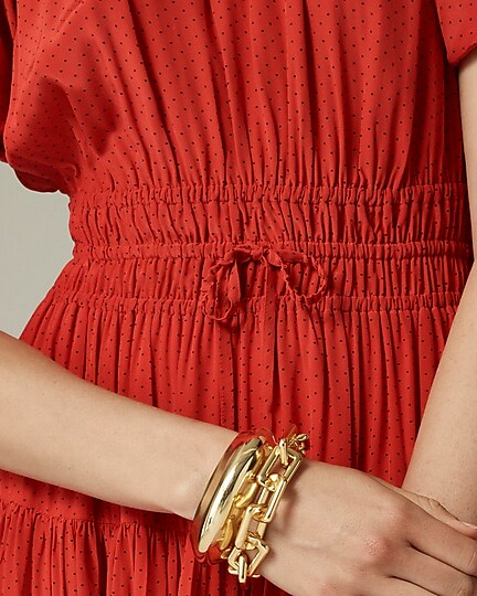 Elena puff-sleeve dress in dotted crepe de chine-Radiant Ruby