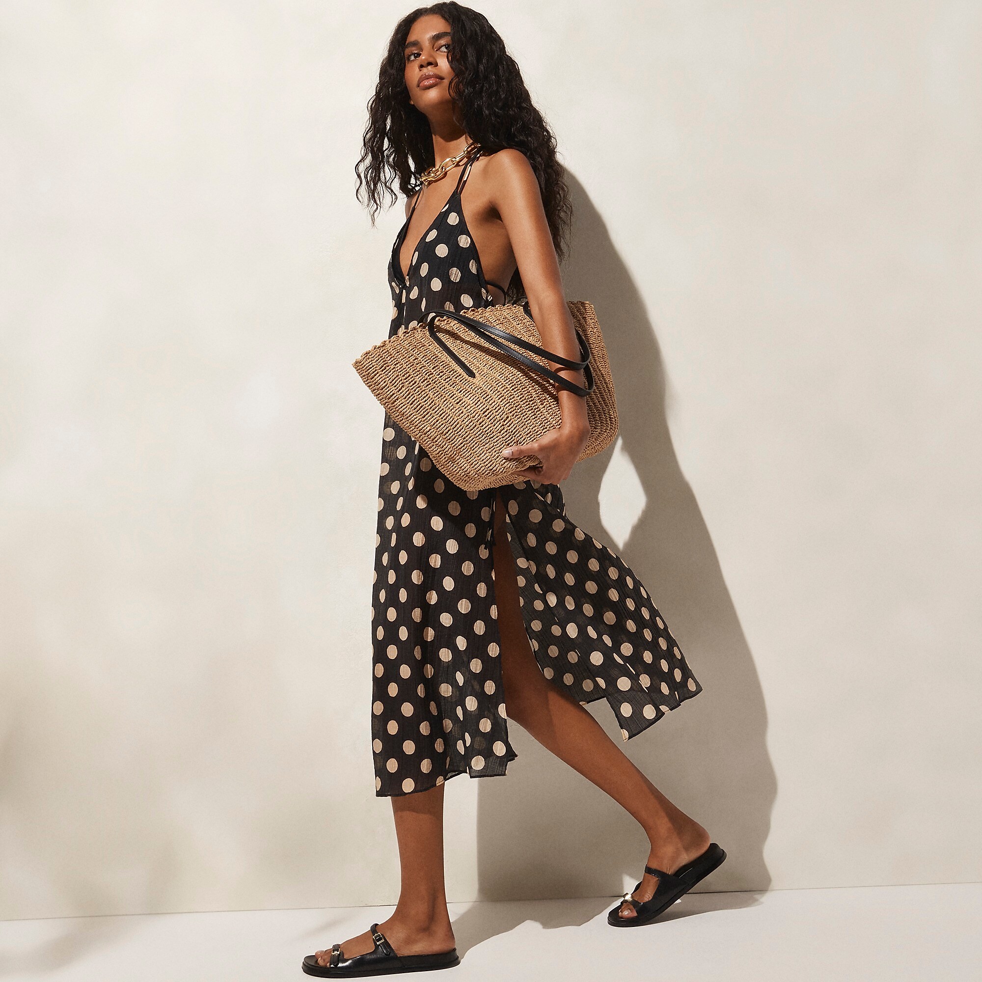 Crinkle side-tie dress in dot print