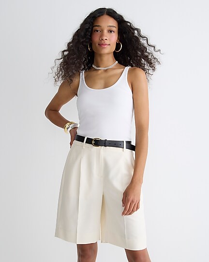 Vintage rib shelf-bra tank top-White