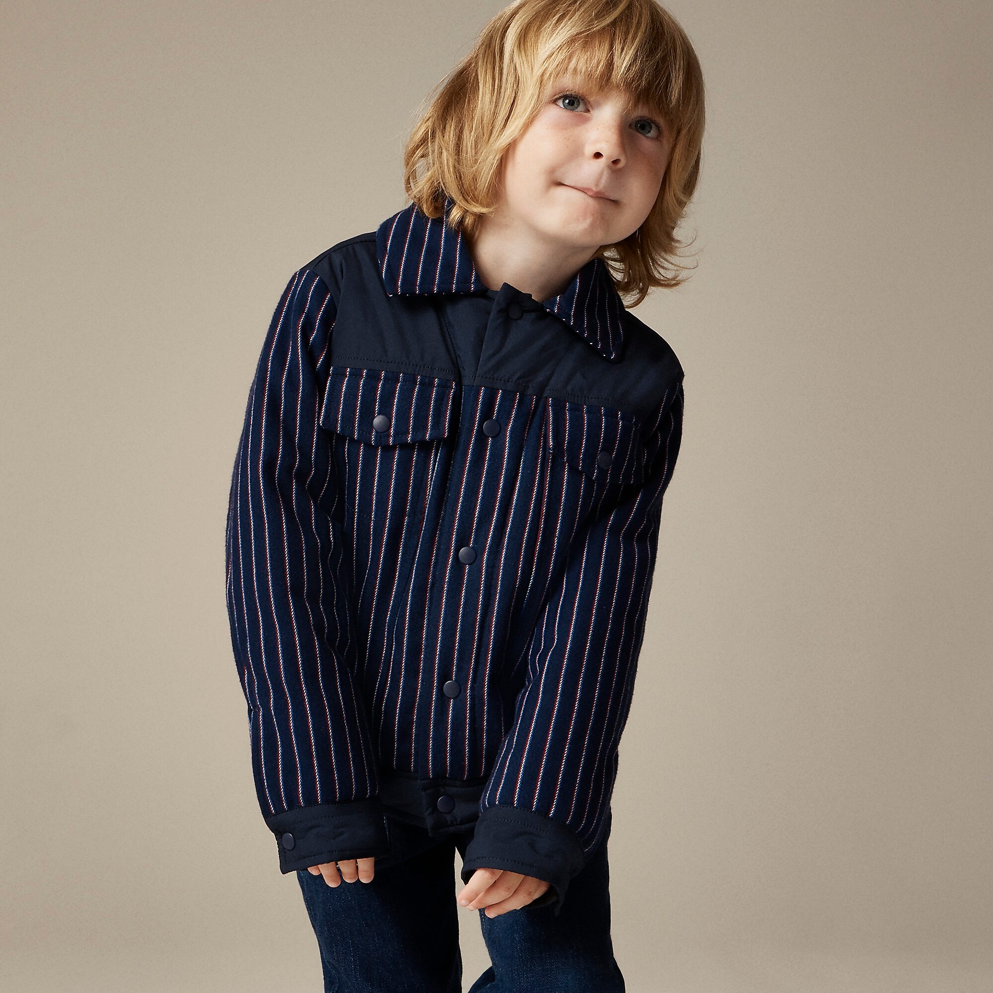Kids' faux-wool jacket in pinstripe-Dark Evening Stripe