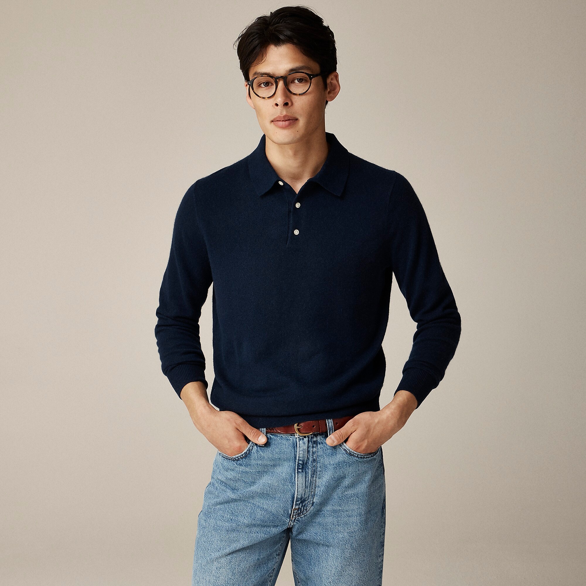 Cashmere collared sweater-polo-Hthr Grey