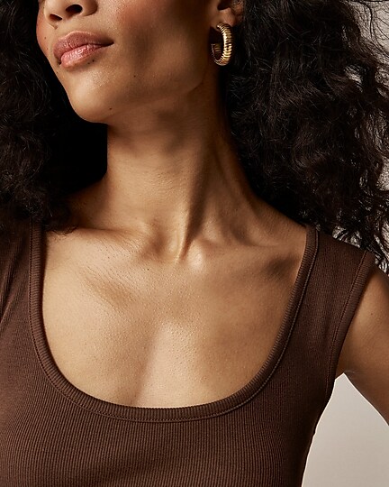 Cropped fine rib scoopneck tank top-Dark Fudge