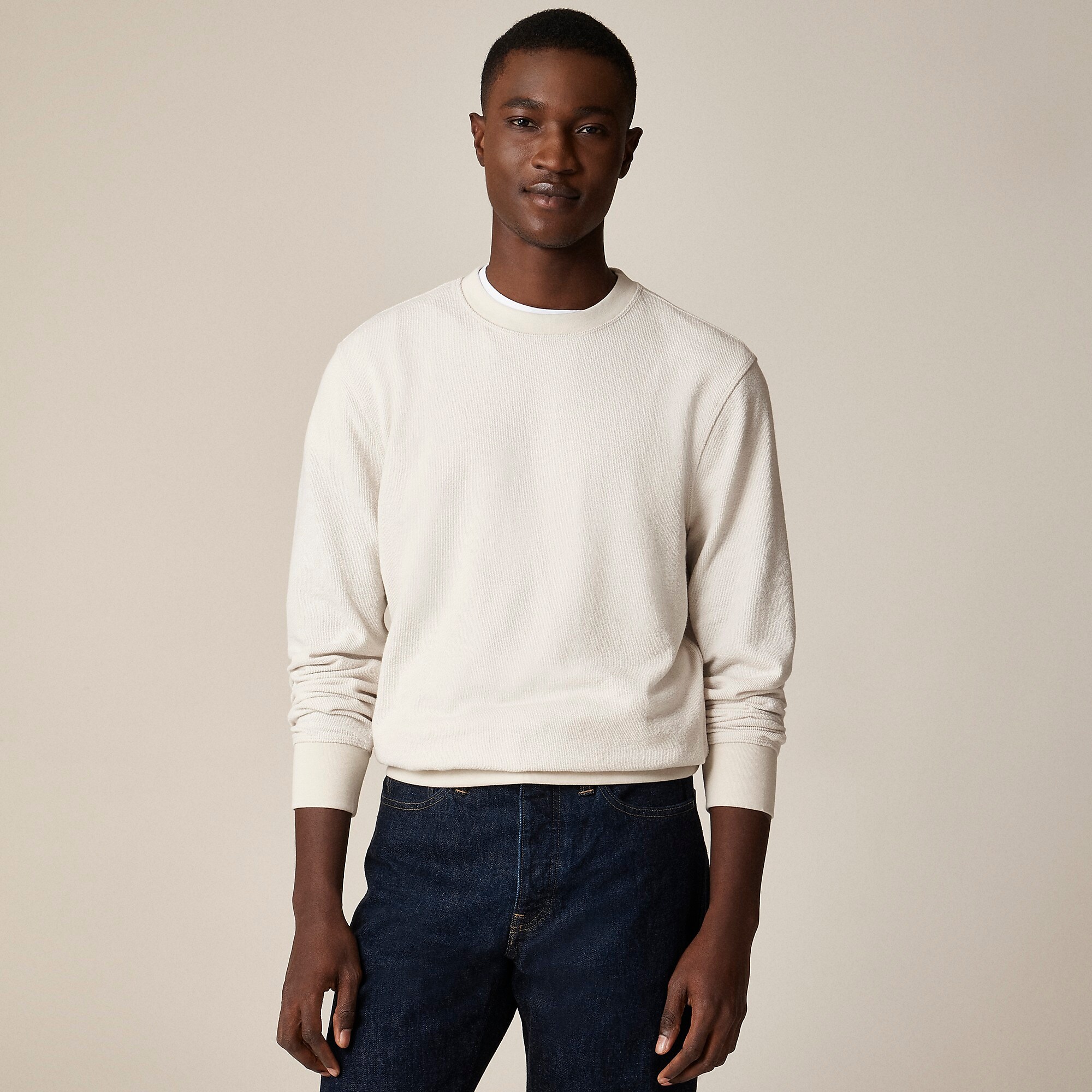 Long-sleeve textured sweater-tee-Natural