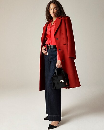 Tie-neck top in crepe de chine-Candy Apple