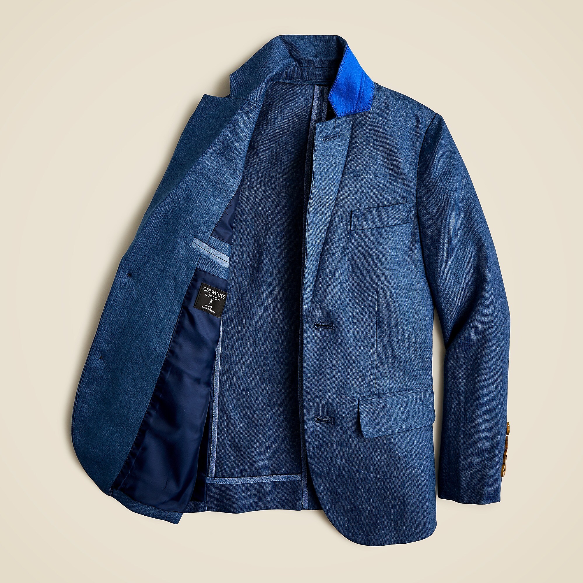 Boys' Ludlow unstructured suit jacket in linen-Union Blue