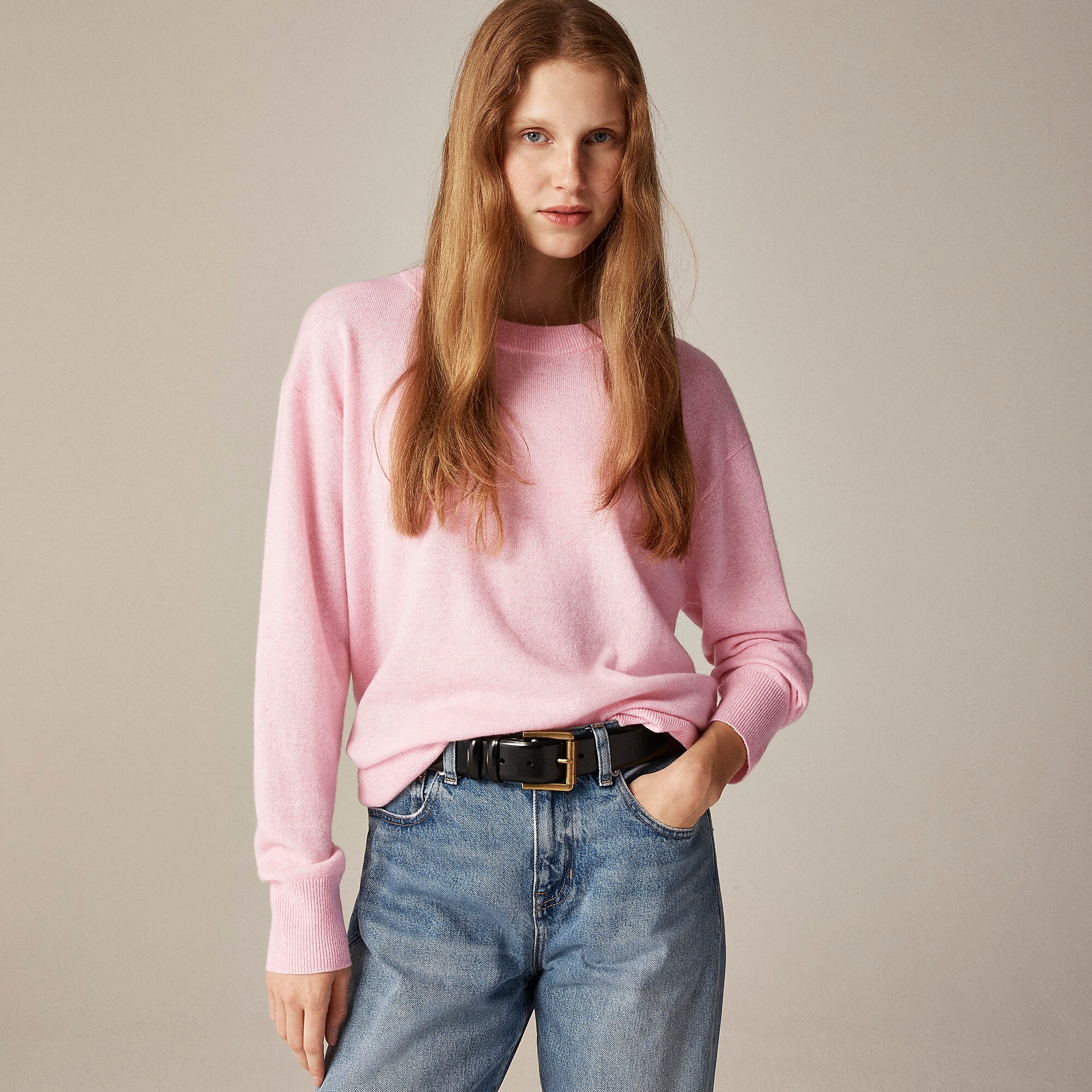 Cashmere relaxed crewneck sweater-Hthr Blossom