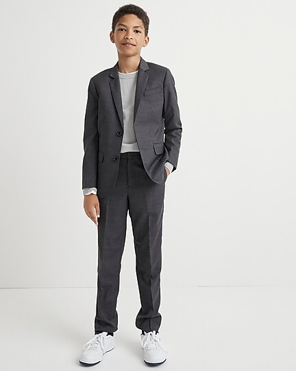 Boys' Ludlow suit jacket in stretch worsted wool blend-Charcoal
