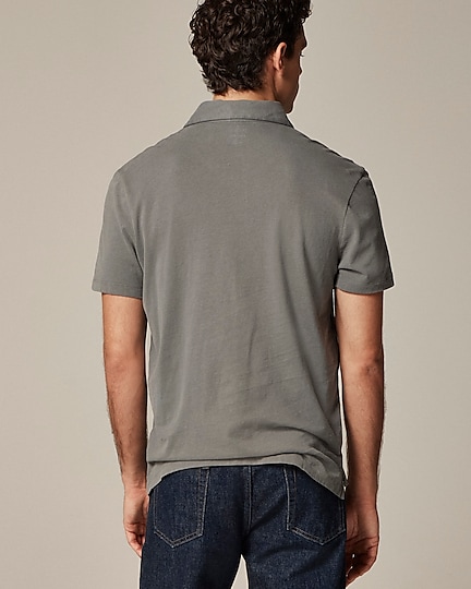 Sueded cotton polo shirt in stripe-Dusty Charcoal