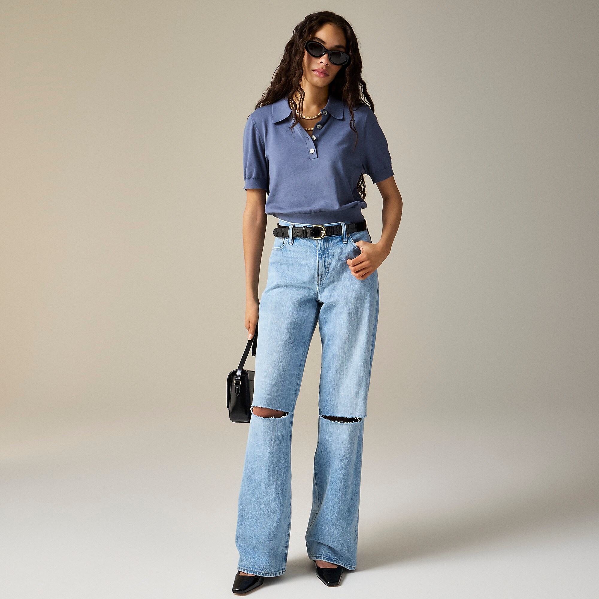 Wide-leg distressed jean-Synniva Wash