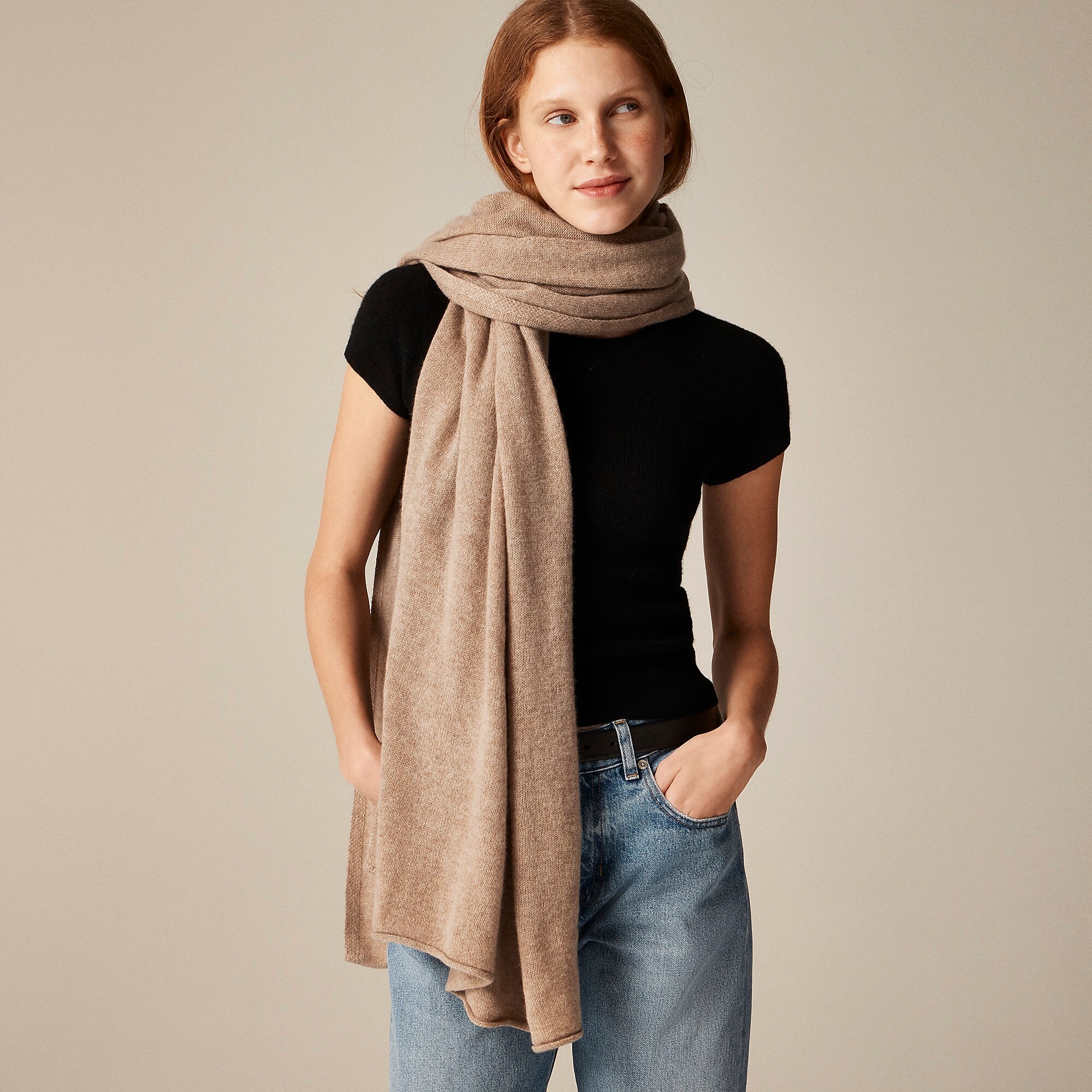 Oversized cashmere wrap-Hthr Birch