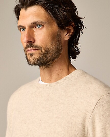 Cashmere crewneck sweater in houndstooth-Hthr Birch