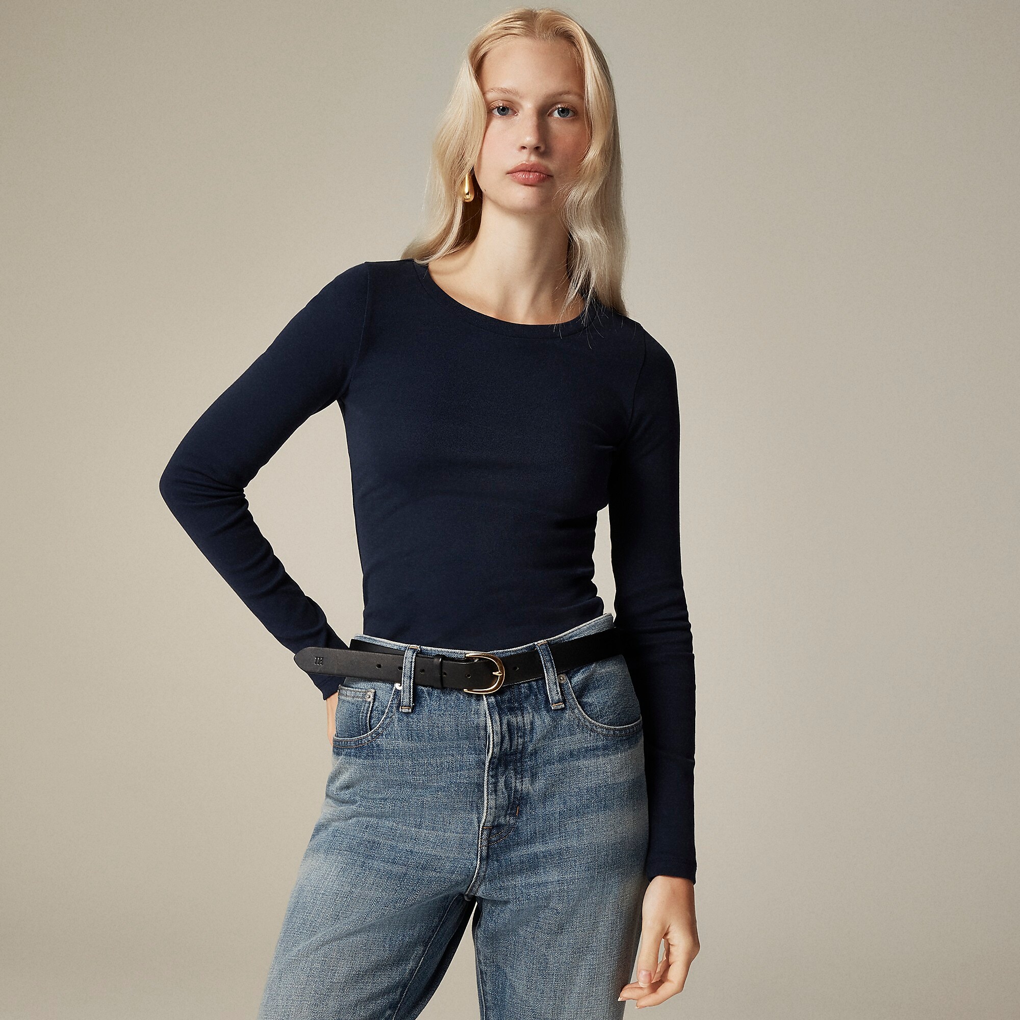 Perfect-fit long-sleeve crewneck T-shirt-Navy
