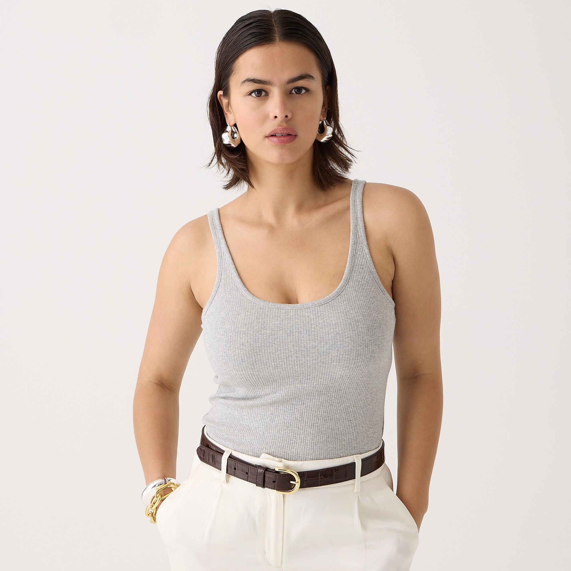 Vintage rib shelf-bra tank top-Hthr Grey