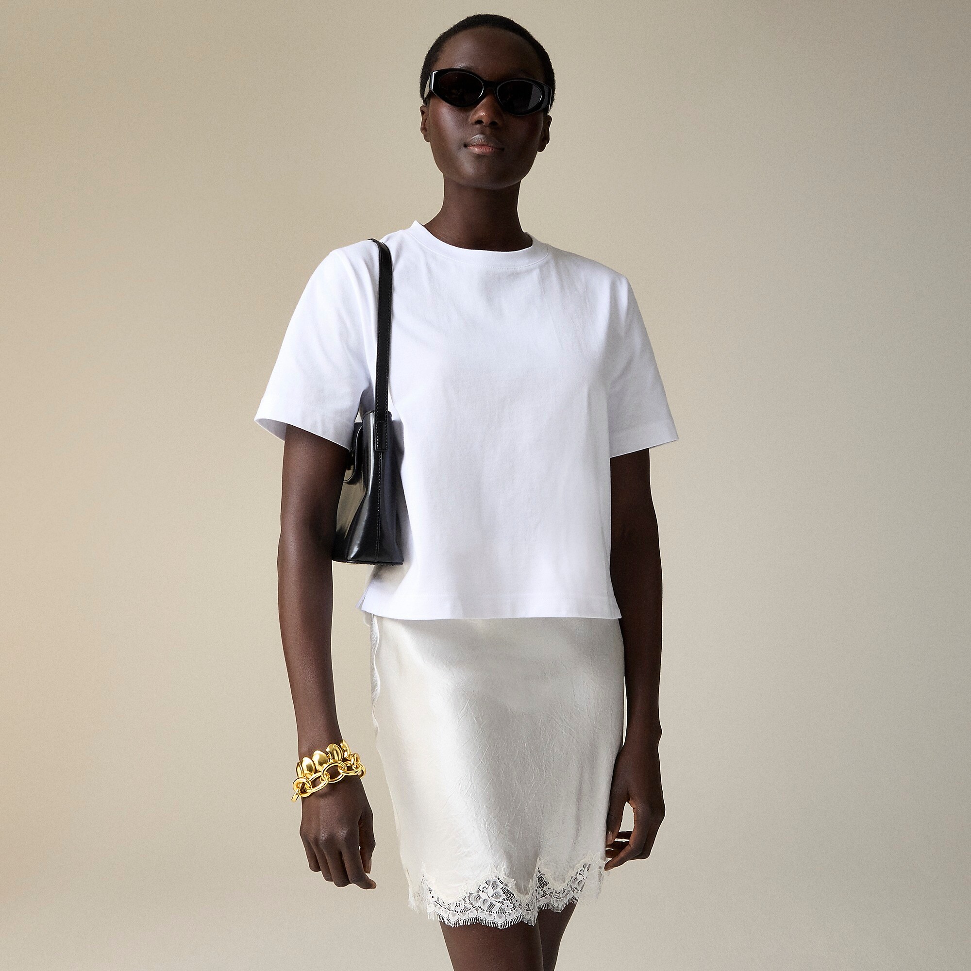 Relaxed premium-weight cropped T-shirt-White