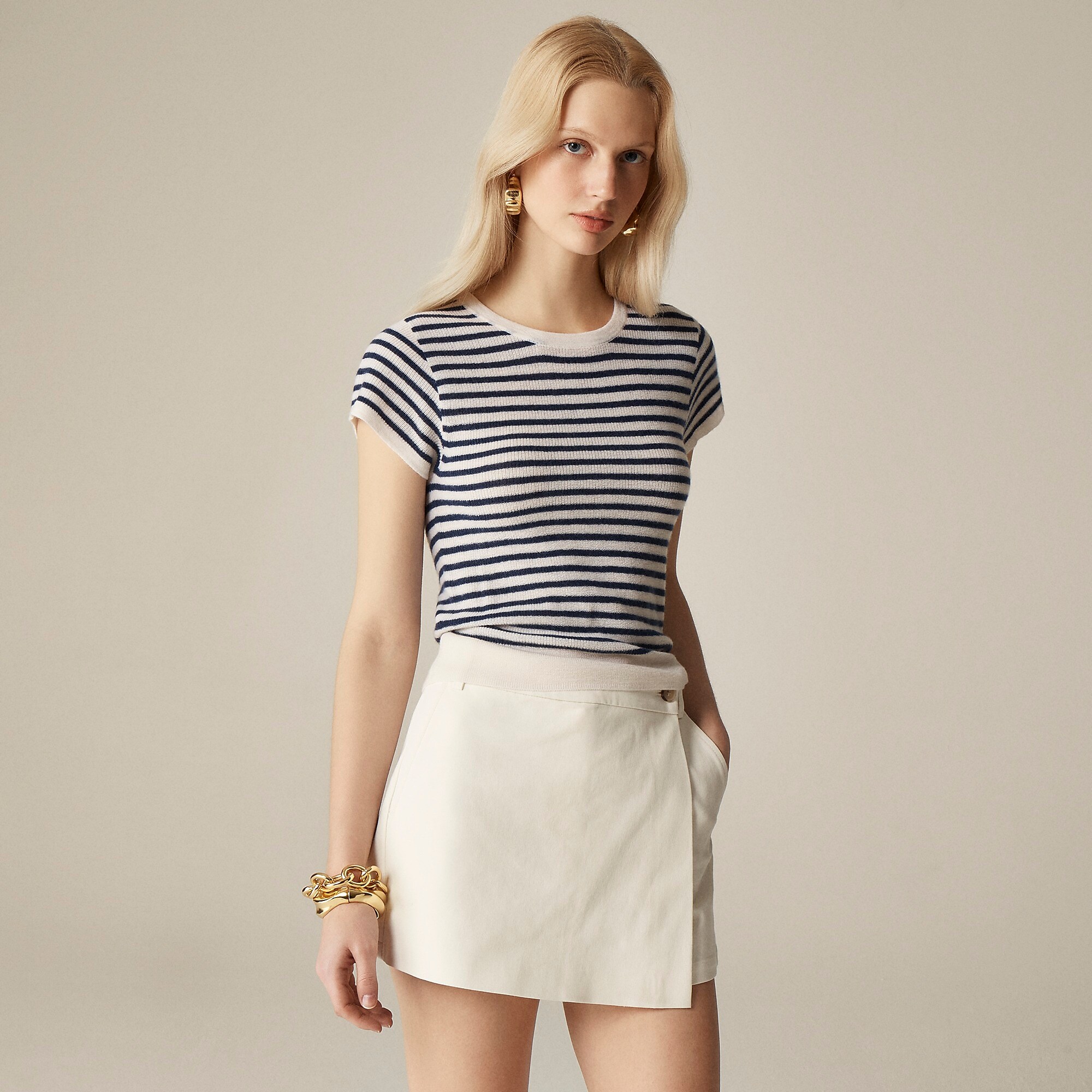 Ribbed featherweight cashmere T-shirt-Snow Evening