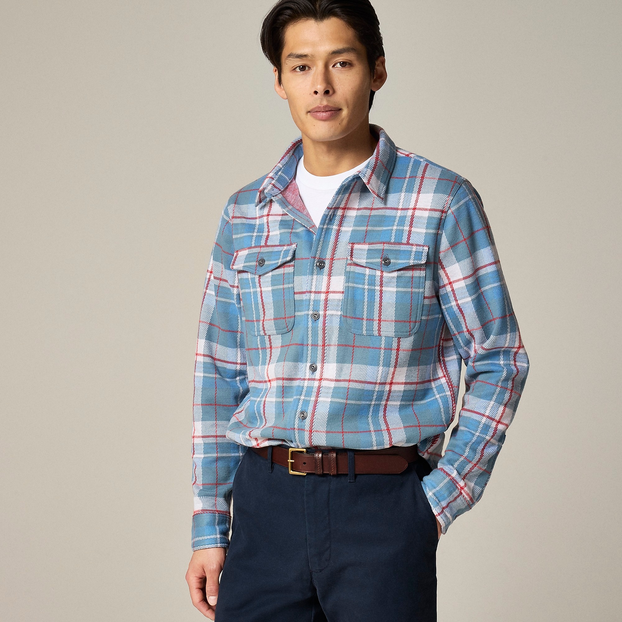 Seaboard soft-knit shirt in plaid-Jim Blue Red