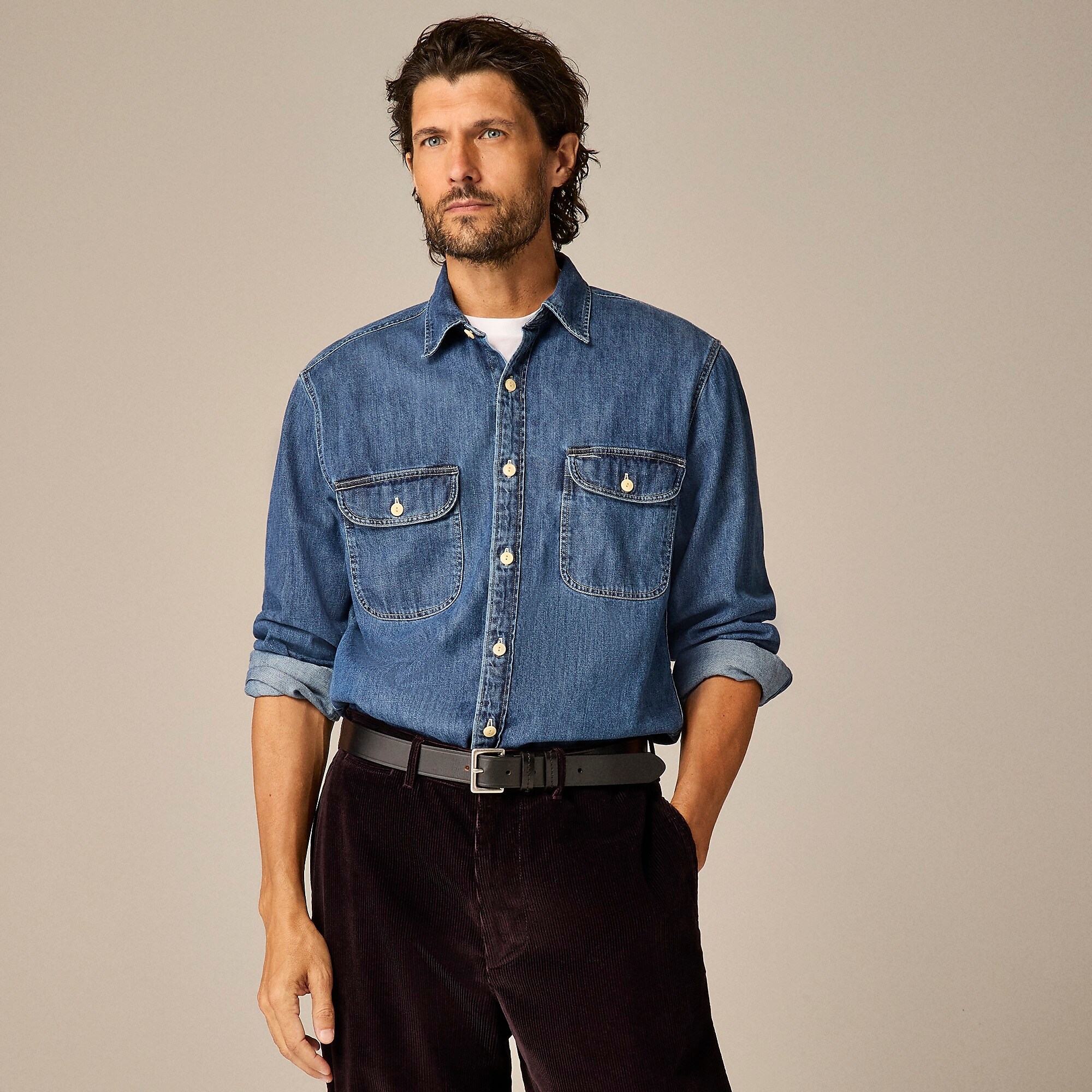 Midweight denim workshirt-Three Year Denim Wash