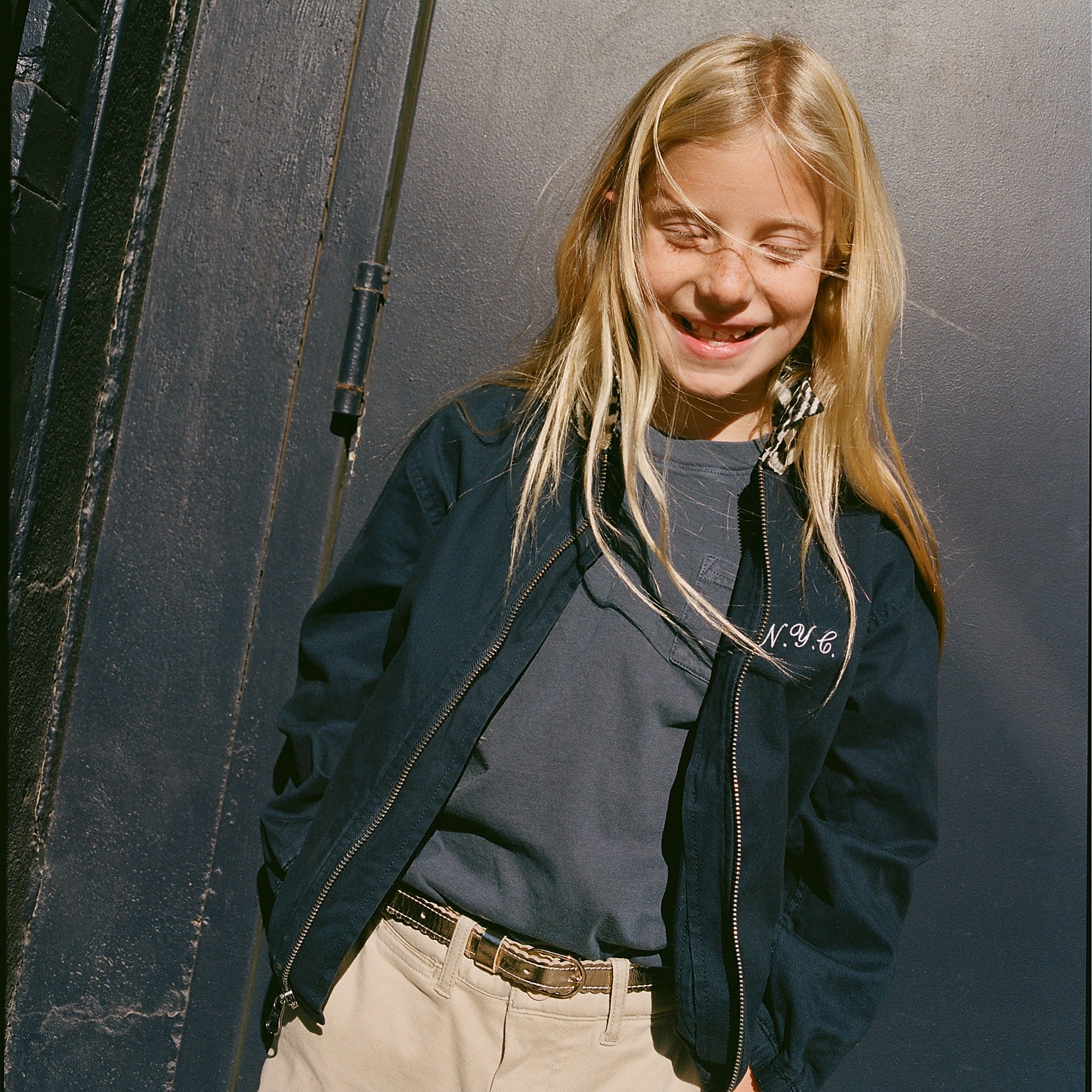 Collection kids' embroidered shirt-jacket with zebra collar-Navy