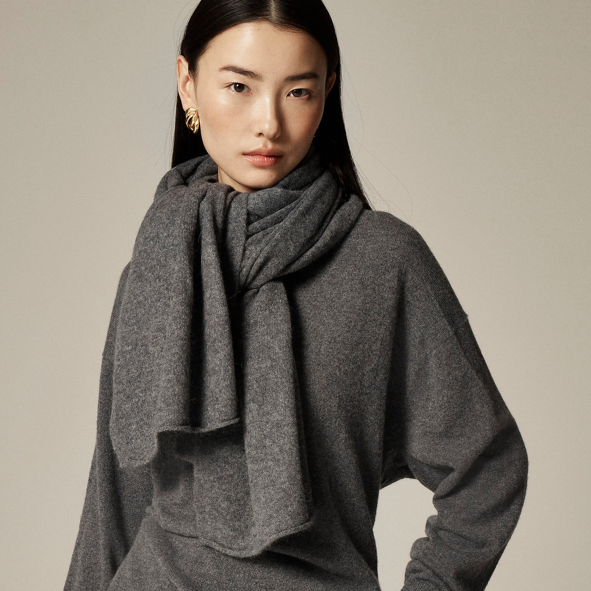 Oversized cashmere wrap-Hthr Charcoal