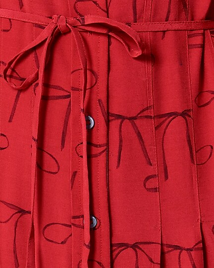 Drapey pleated shirtdress in bow print-Red