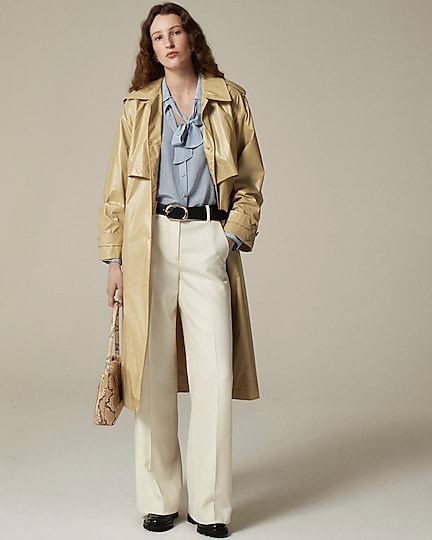 Removable tie-neck button-up shirt in striped crepe de chine-Ivory Blue