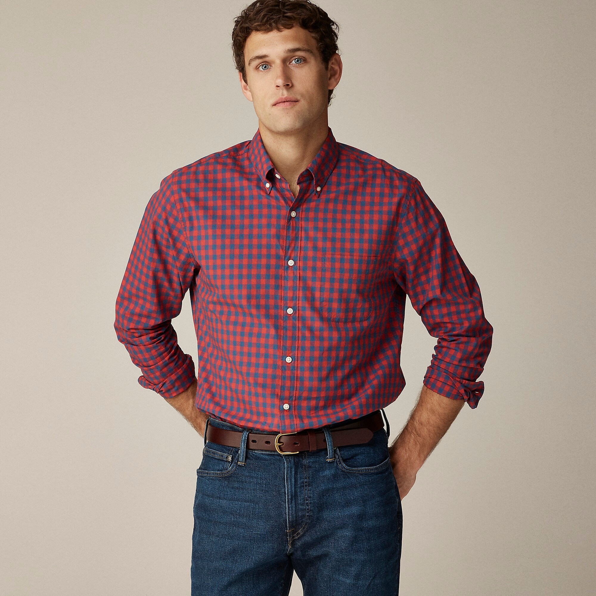 Secret Wash cotton poplin shirt-Bleecker Gingham Navy R