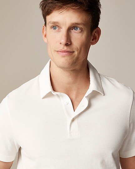 Sueded cotton polo shirt in stripe-Ivory