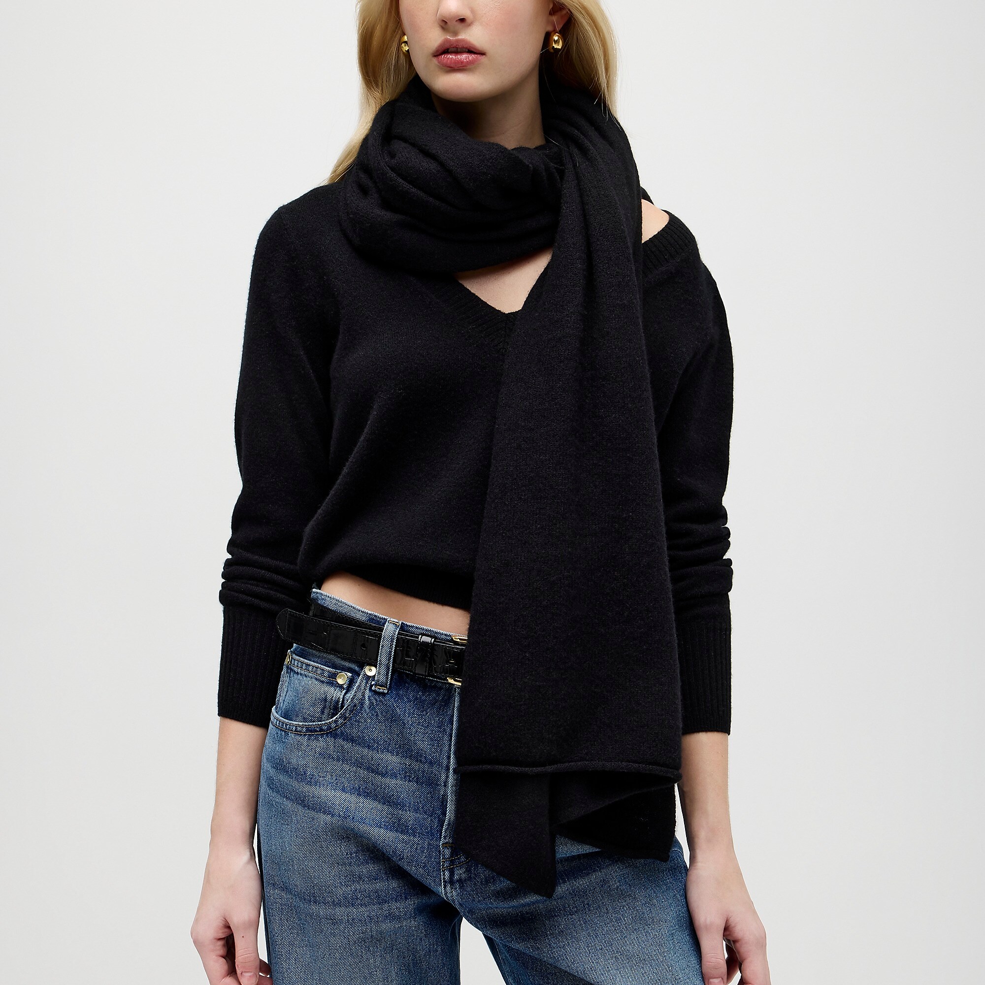 Oversized cashmere wrap-Black
