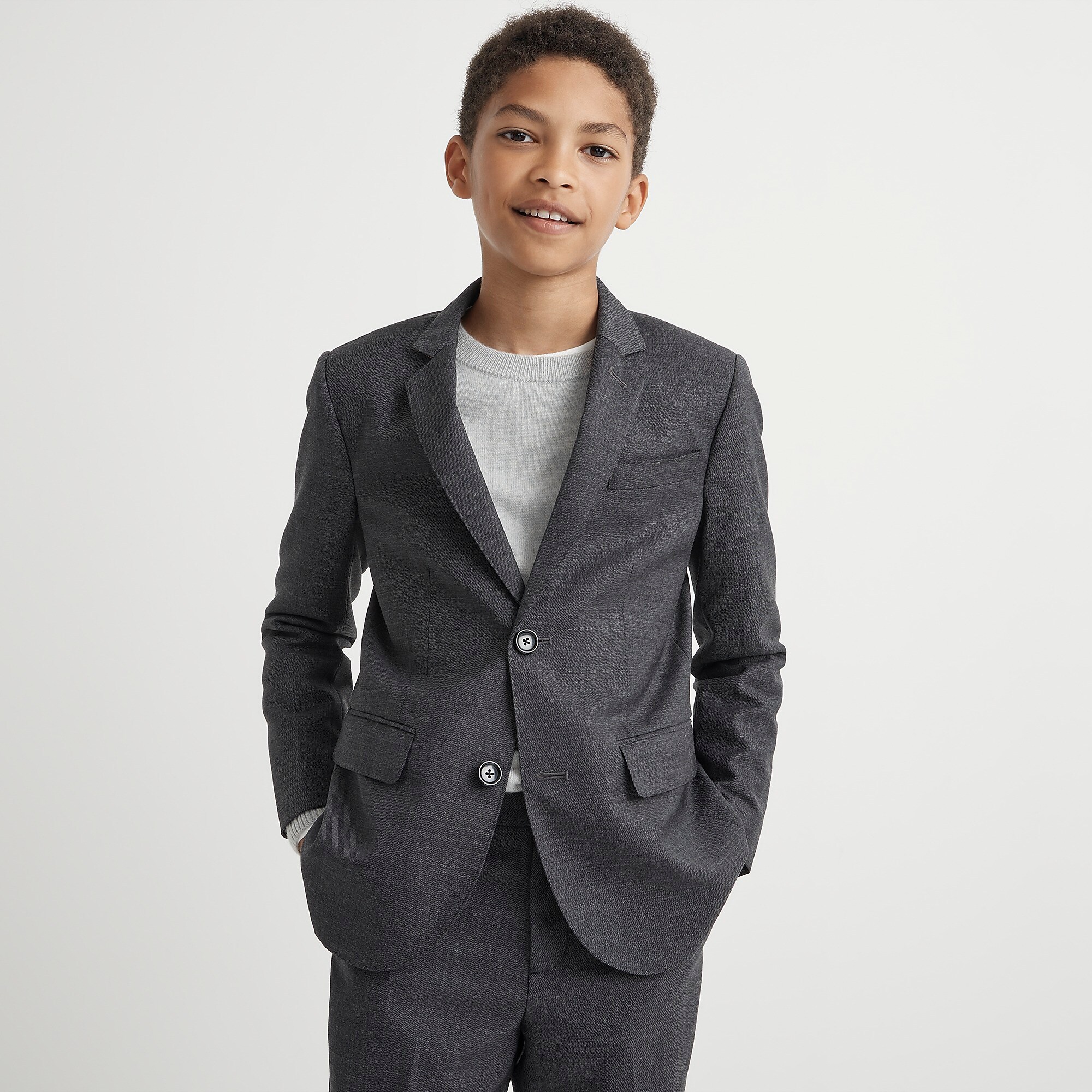 Boys' Ludlow suit jacket in stretch worsted wool blend-Charcoal