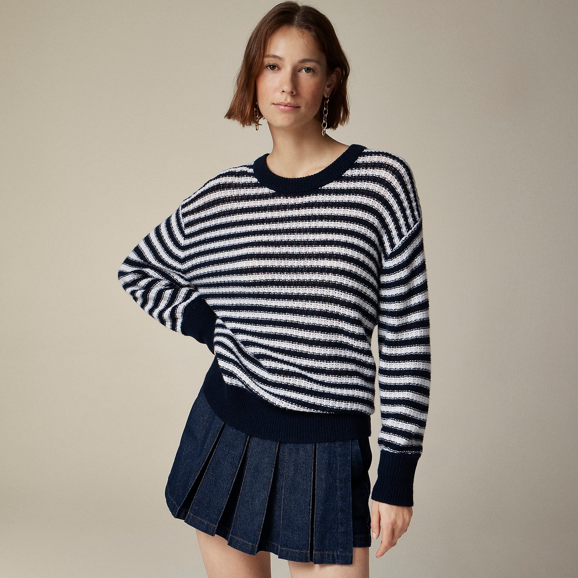 Cashmere relaxed crewneck sweater-Navy Snow