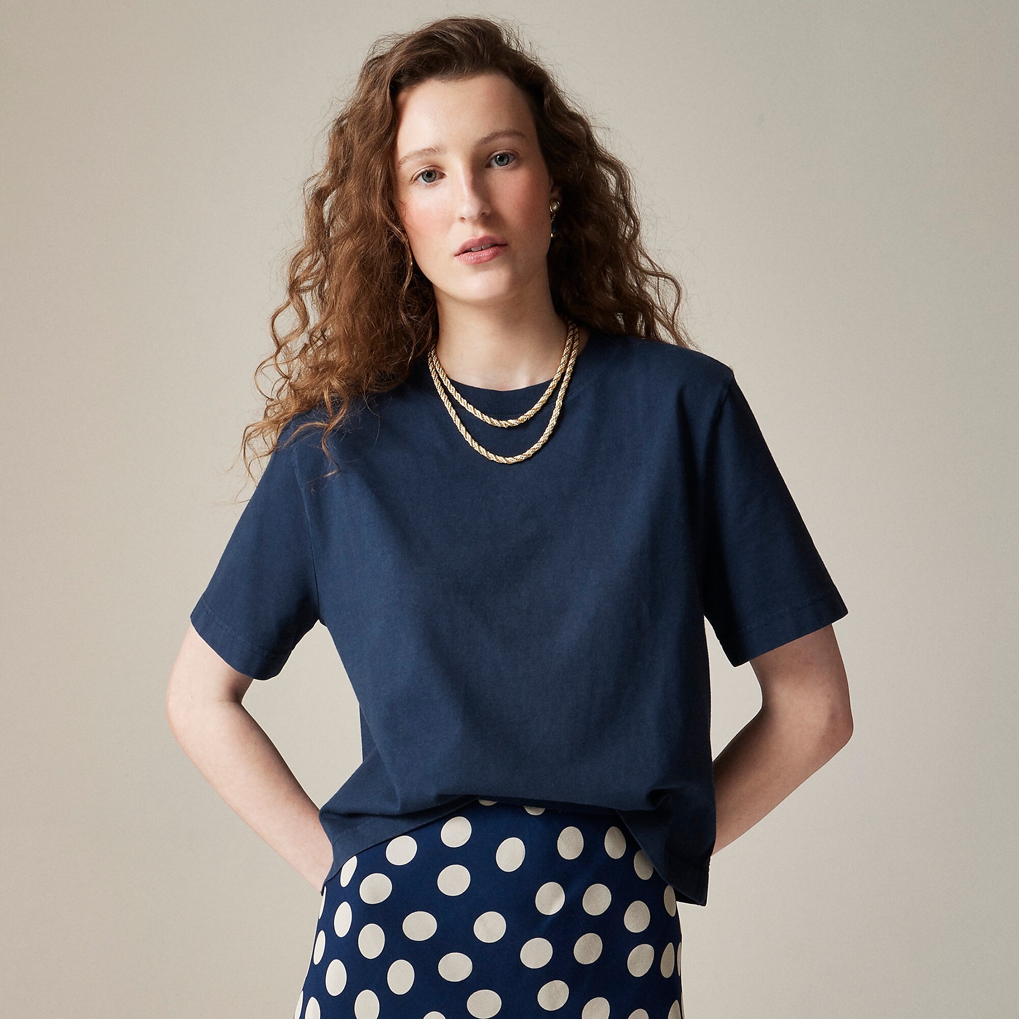Relaxed premium-weight cropped T-shirt-Navy