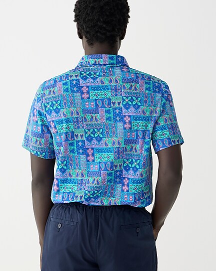 Performance polo shirt with COOLMAX® in print-Patchwork Doodle Blue P