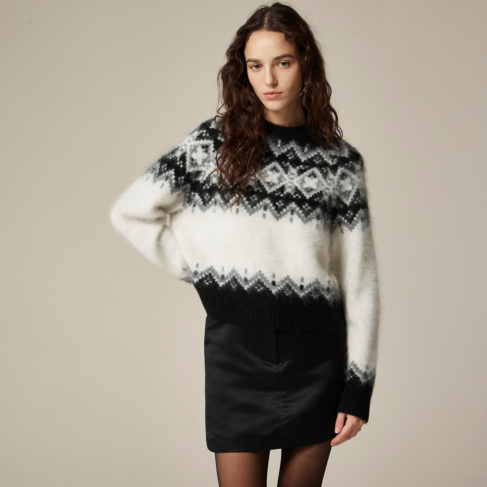 Brushed cashmere Fair Isle sweater-Ivory Black Grey