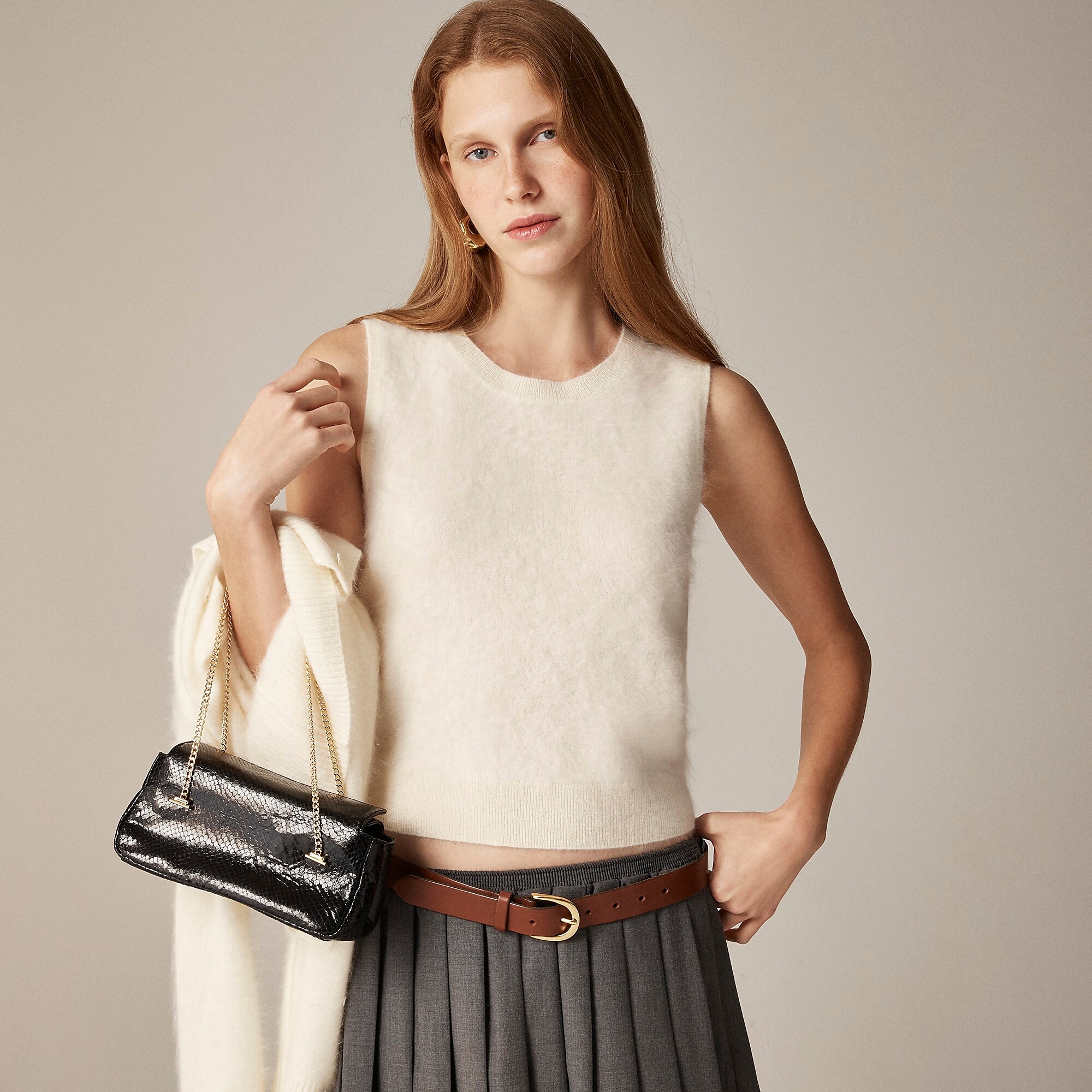 Brushed cashmere sweater shell-Warm Ivory