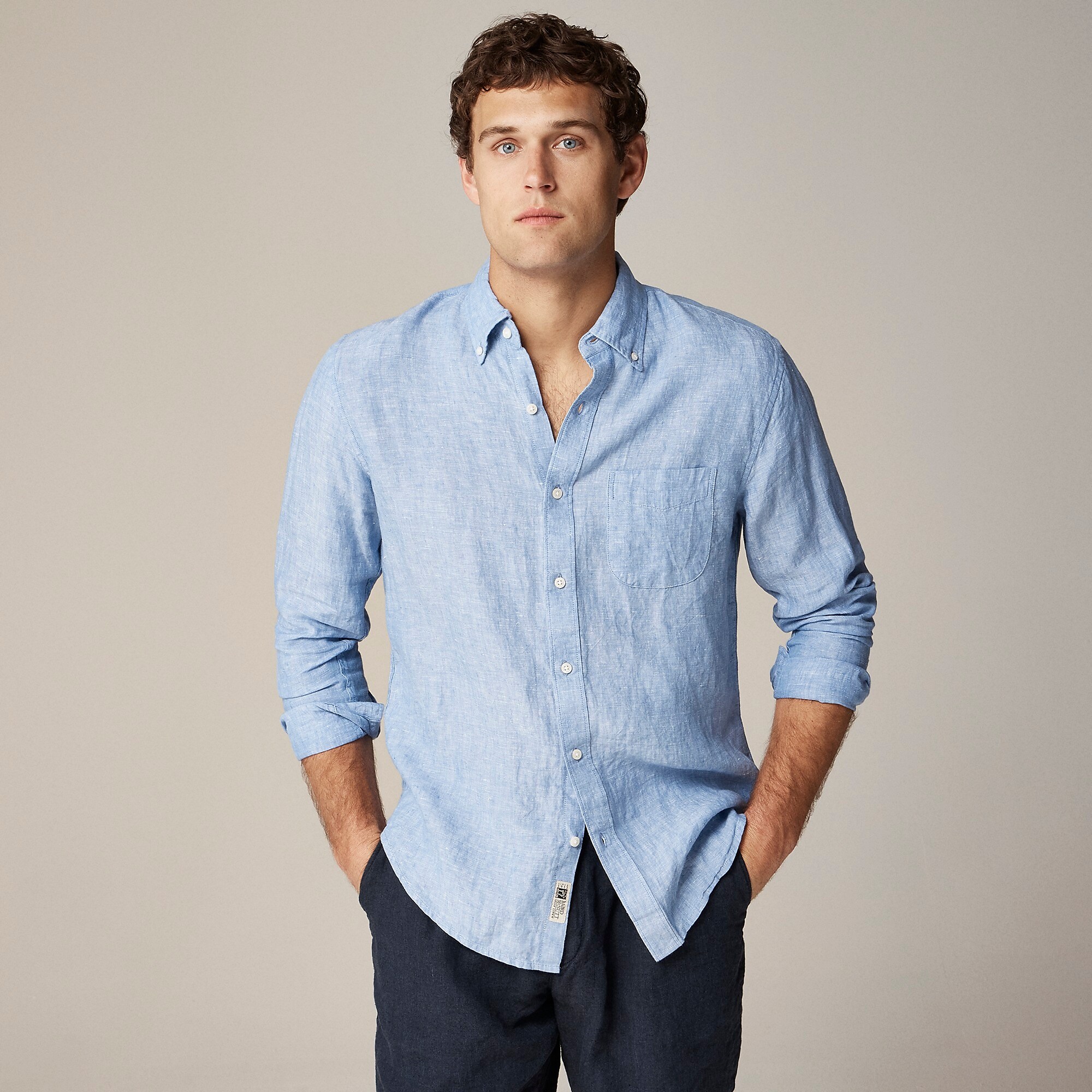 Baird McNutt Irish linen shirt-Amalfi Blue Linen Yd