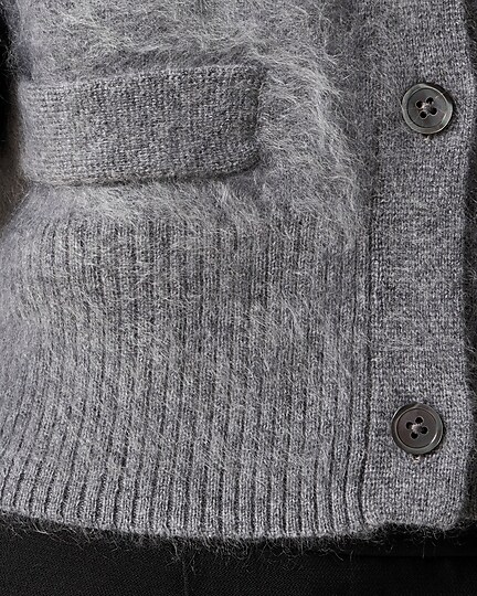 Brushed cashmere embellished cardigan sweater-Hthr Dark Grey