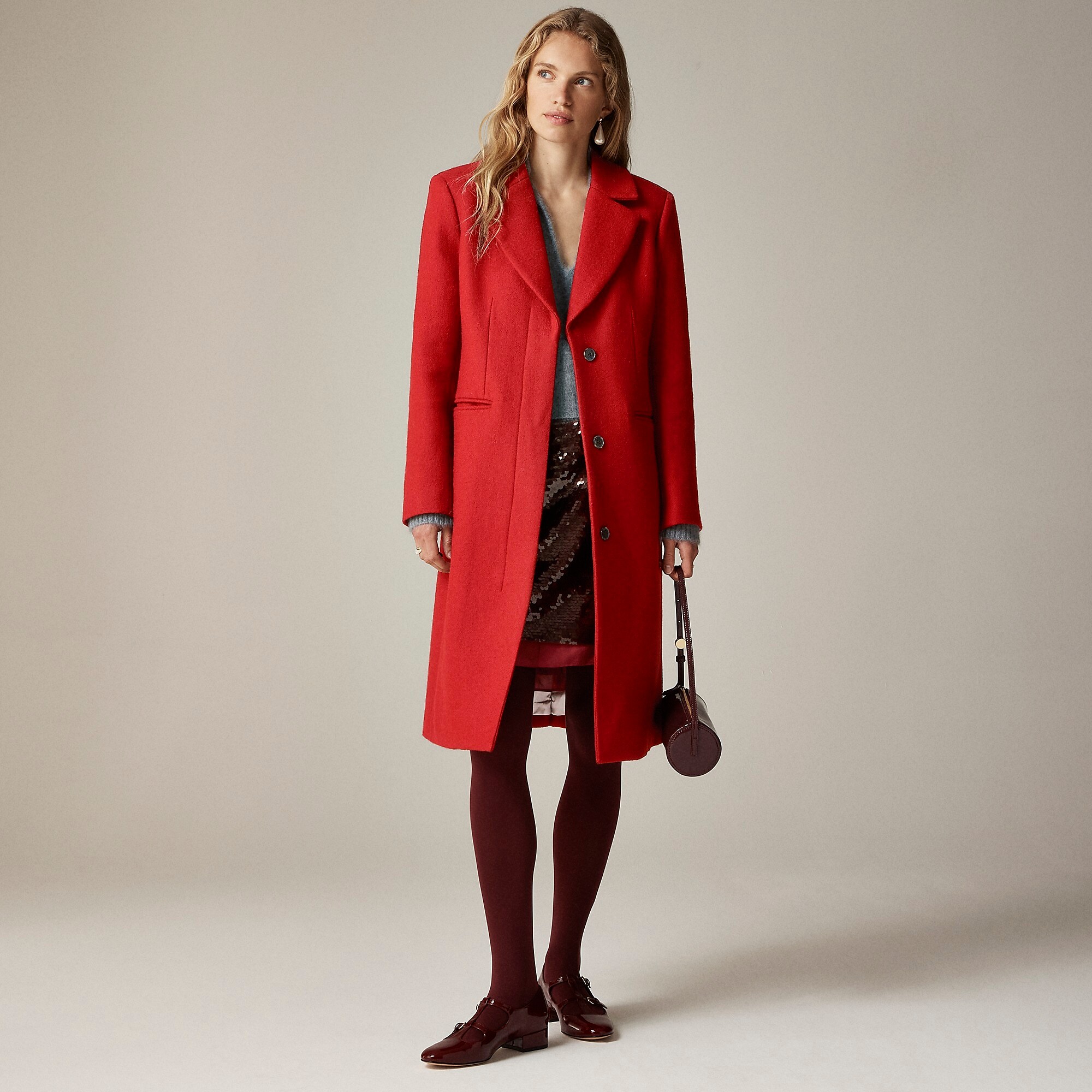 Savoy topcoat in Italian wool-blend melton-Berry Sangria