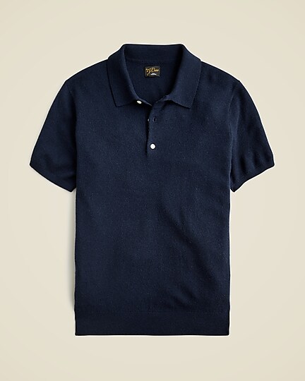 Cashmere short-sleeve sweater-polo-Navy