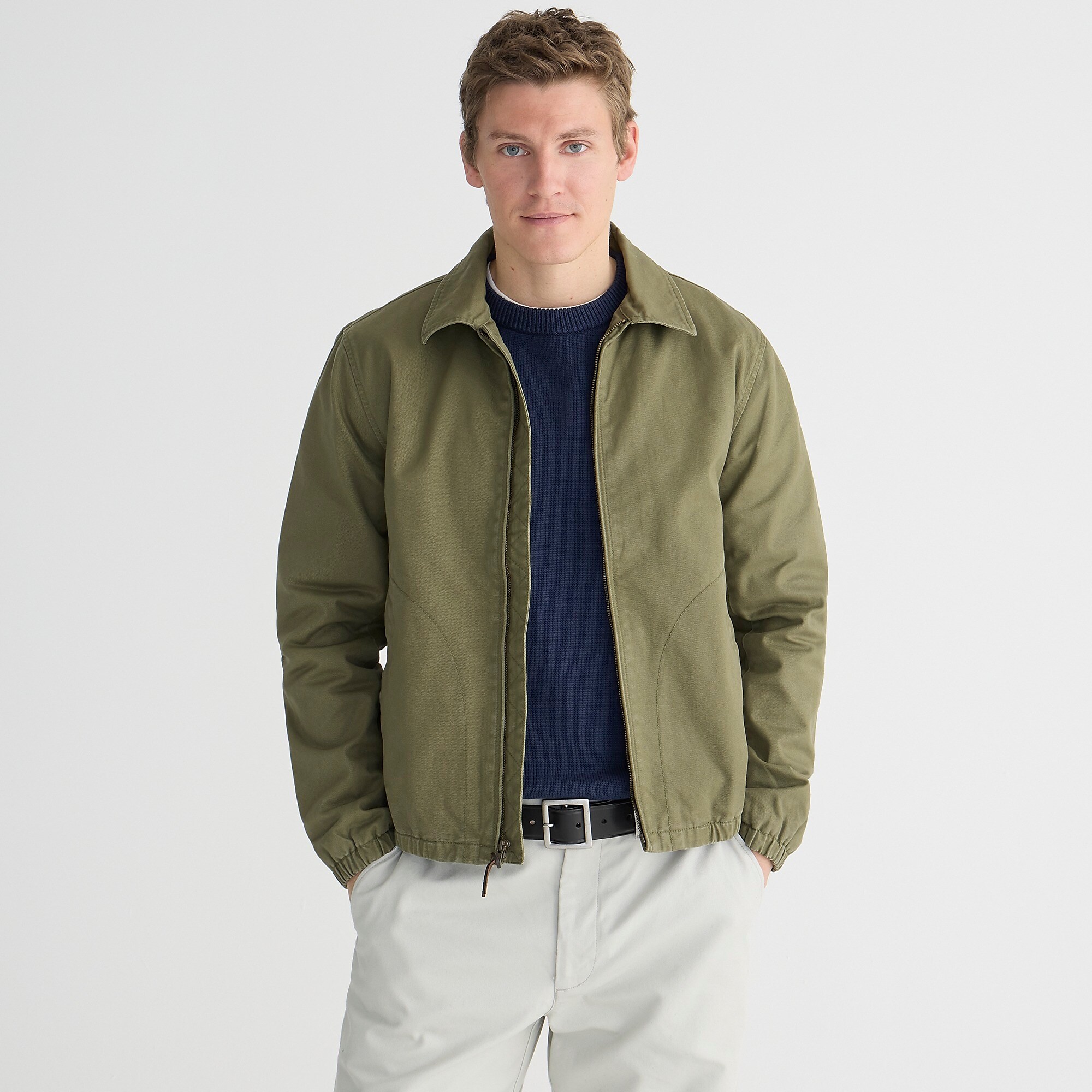 Harrington jacket in cotton twill-Frosty Olive