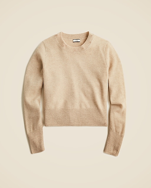Cashmere shrunken crewneck sweater-Hthr Stone