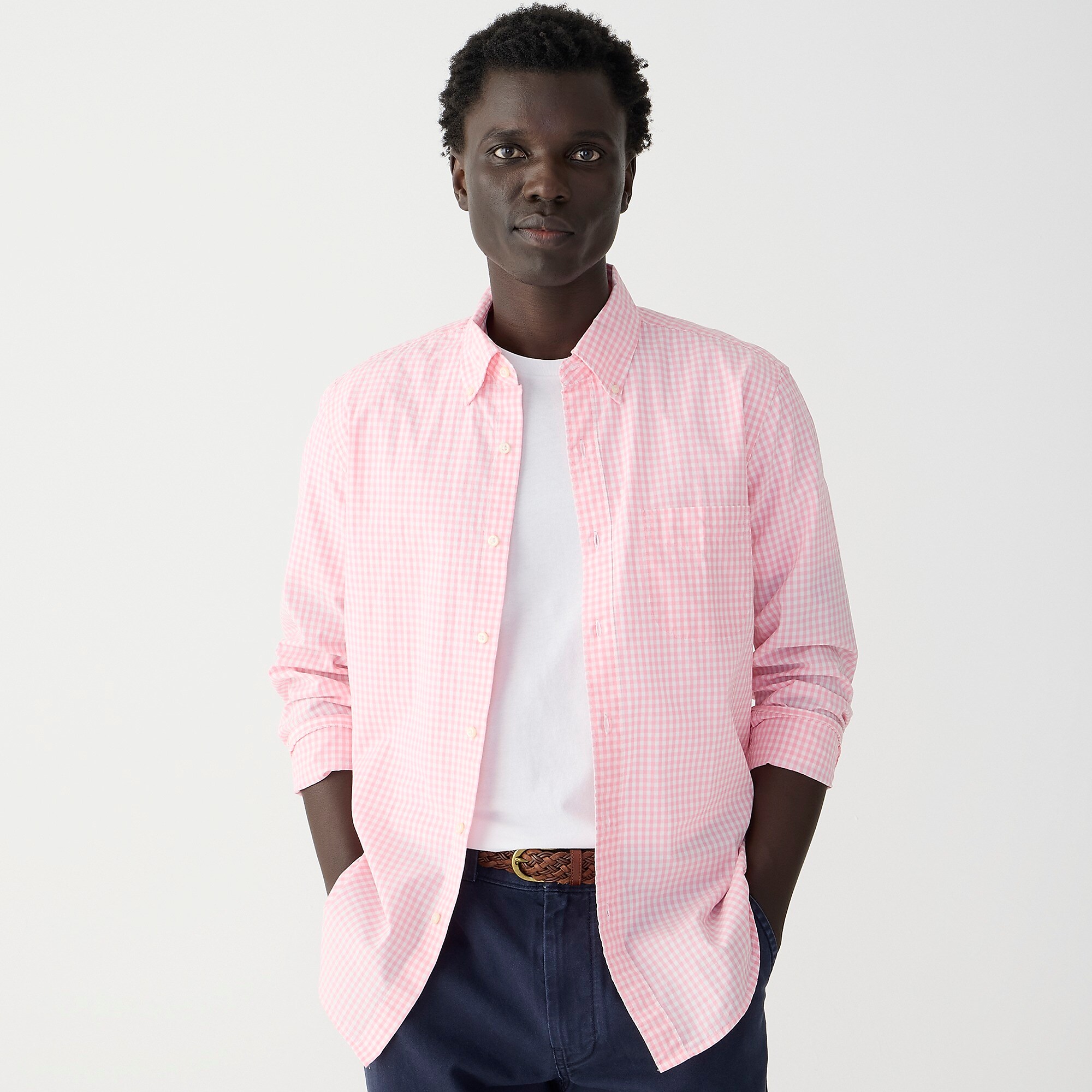 Secret Wash cotton poplin shirt-Quincy Pink White