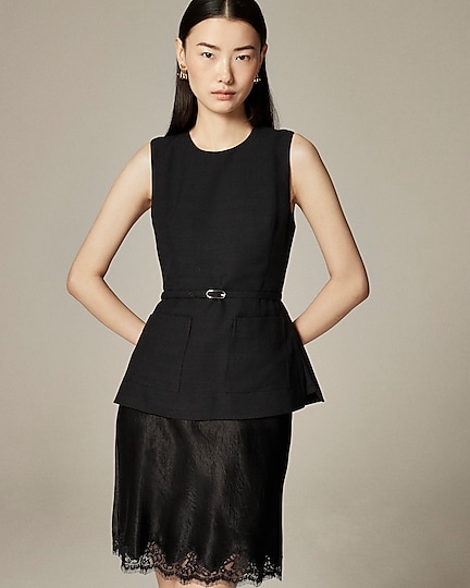 Sleeveless belted top in viscose canvas