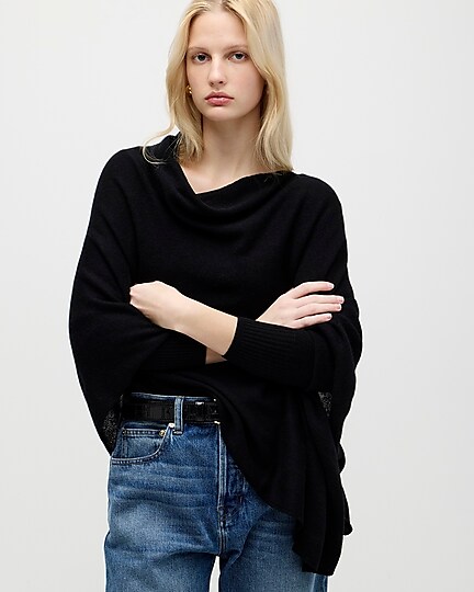 Cashmere-wool blend poncho-Black