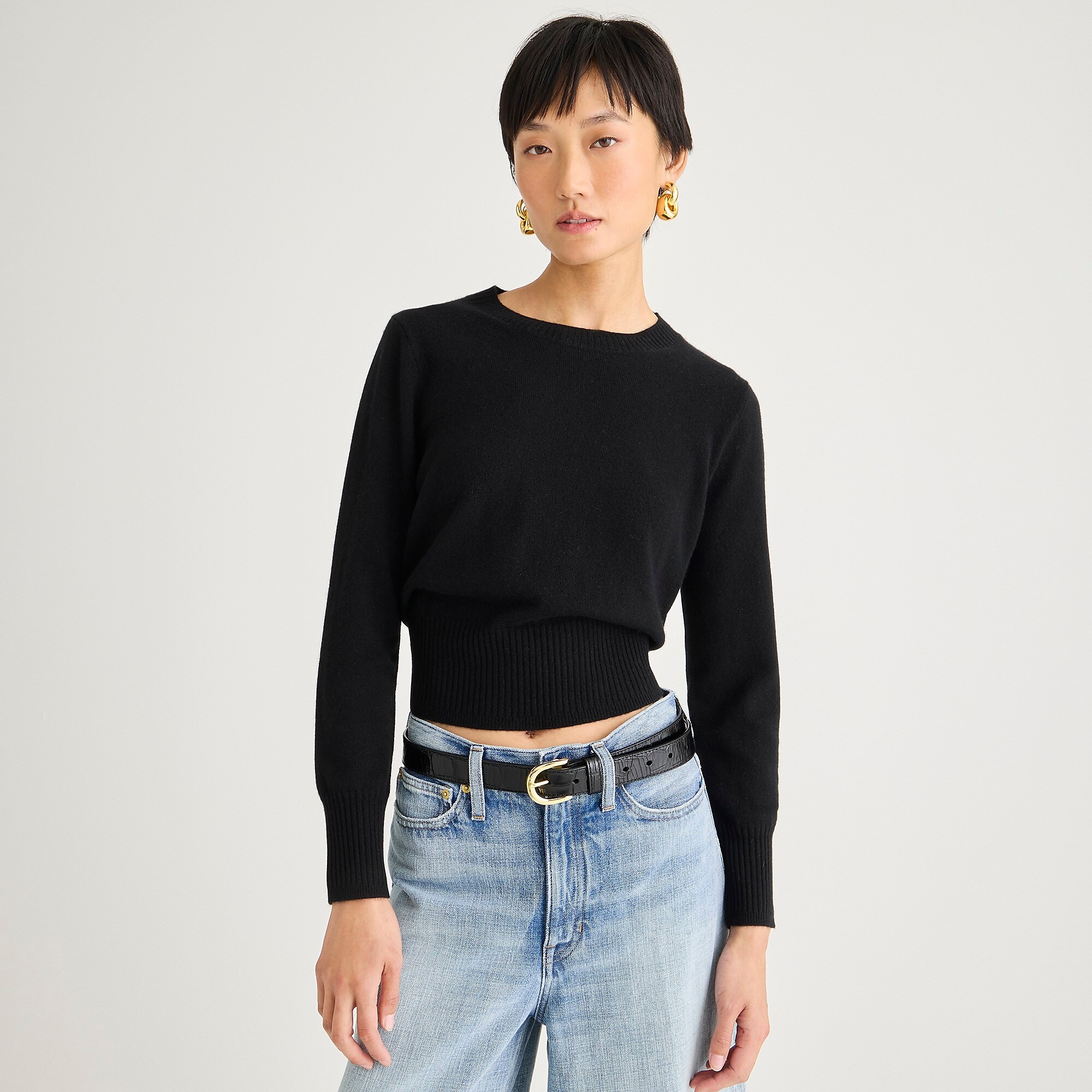 Cashmere shrunken crewneck sweater-Black