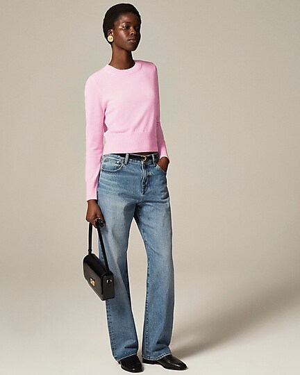 Cashmere shrunken crewneck sweater-Icy Pink