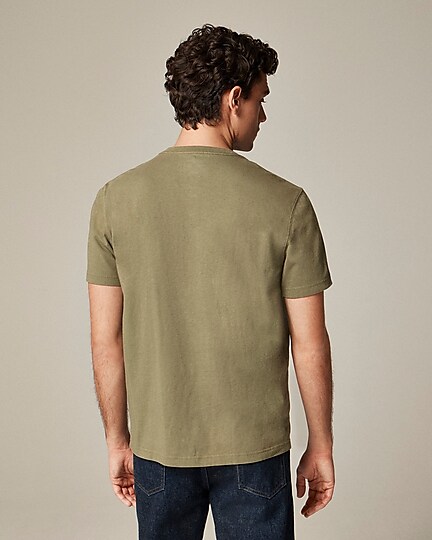 Short-sleeve vintage-wash cotton henley-Misty Olive