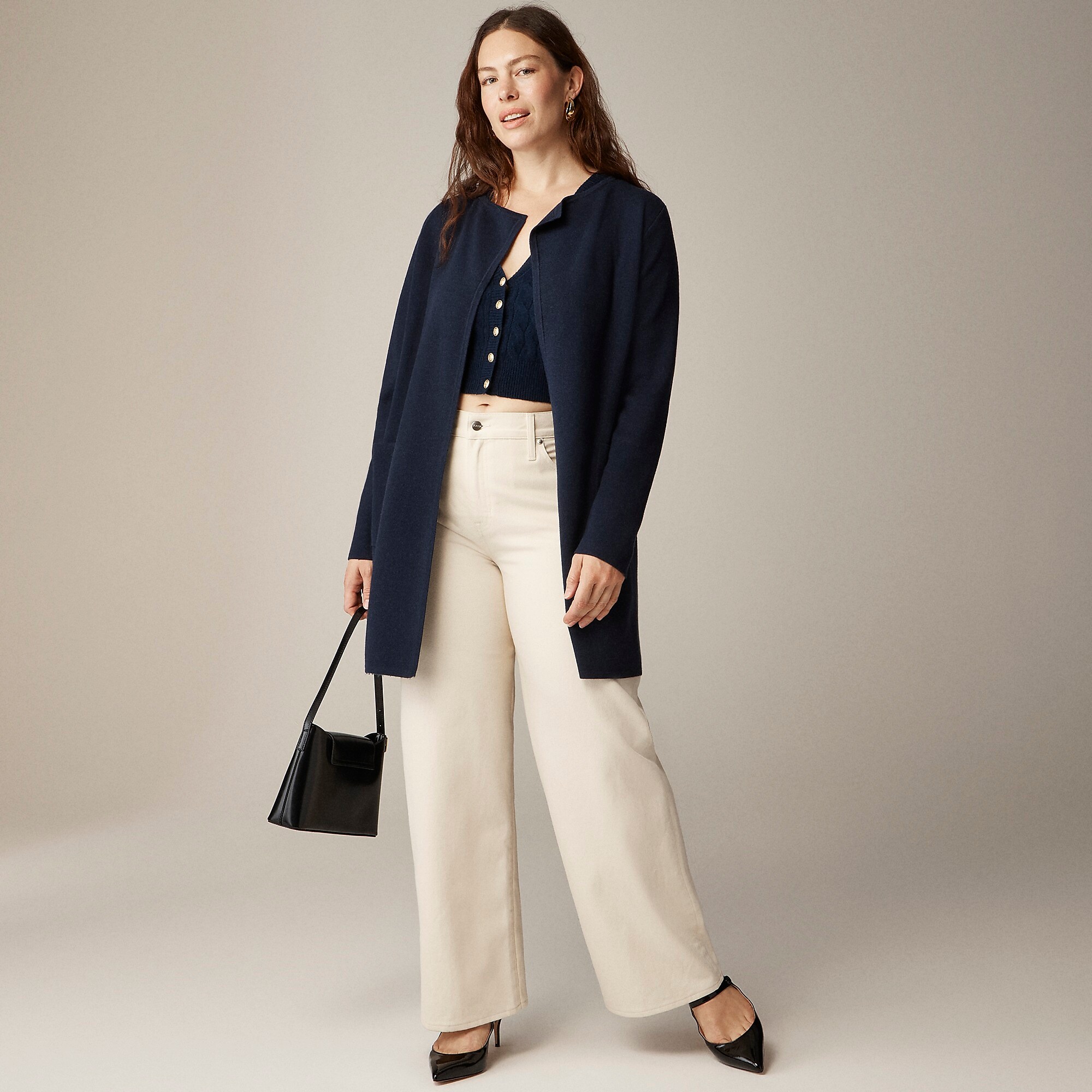 Juliette collarless sweater-blazer-Navy