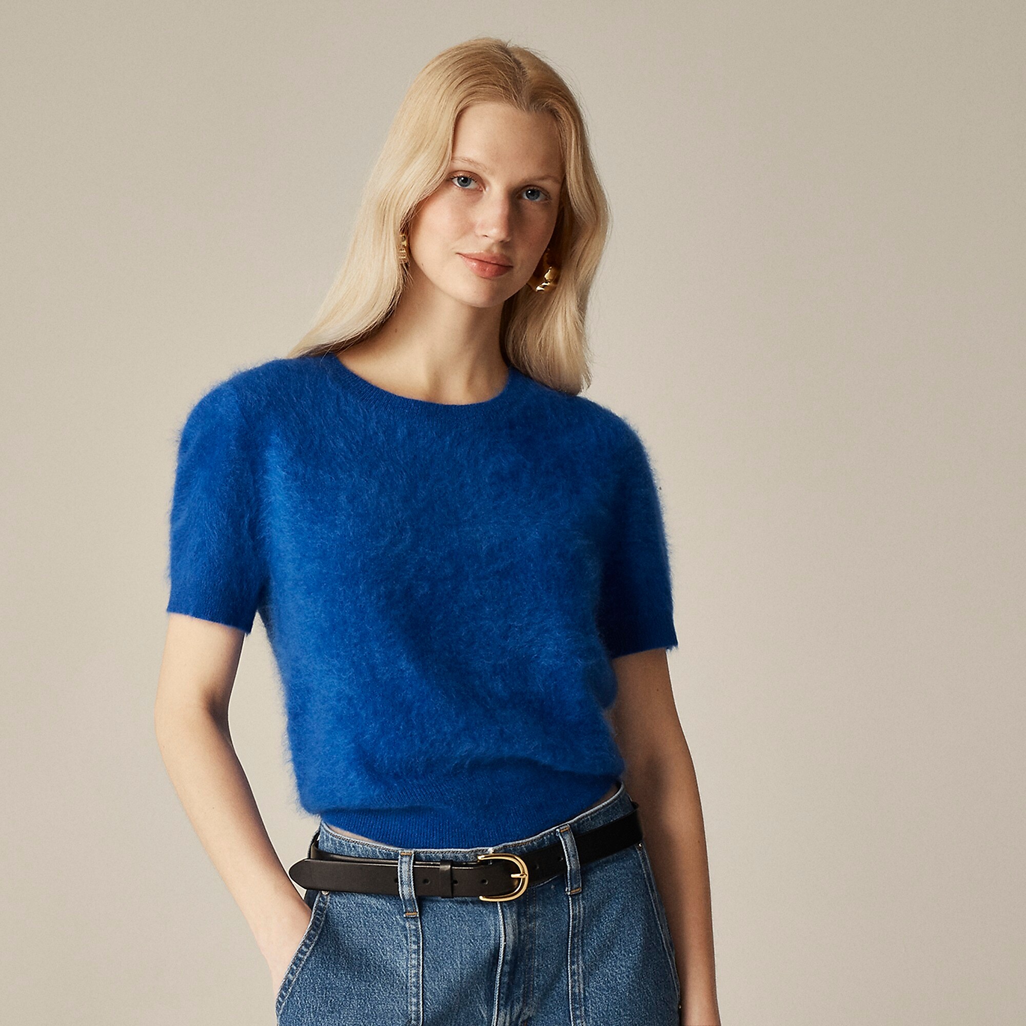 Brushed cashmere T-shirt-Regal Blue