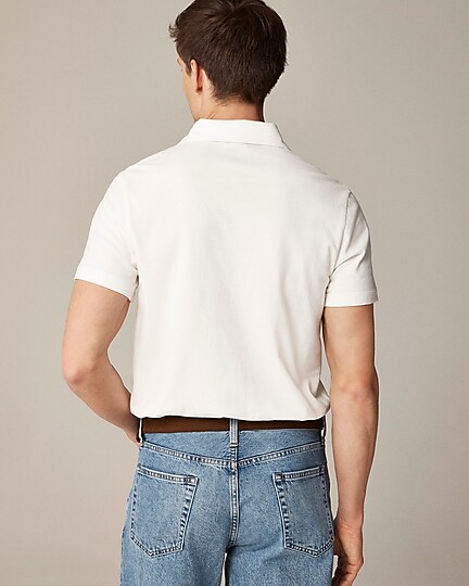 Sueded cotton polo shirt in stripe-Ivory