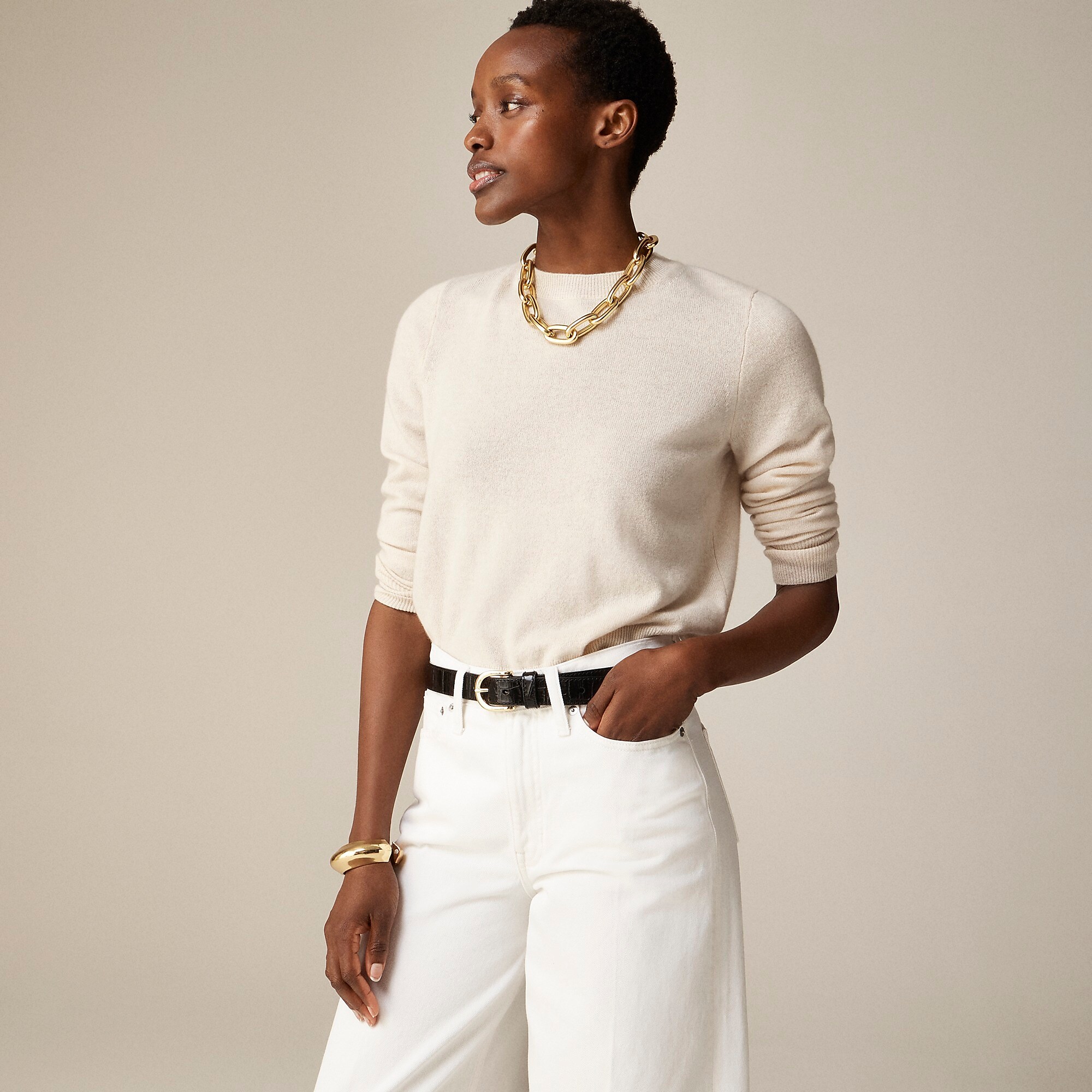 Cashmere classic-fit crewneck sweater-Hthr Natural